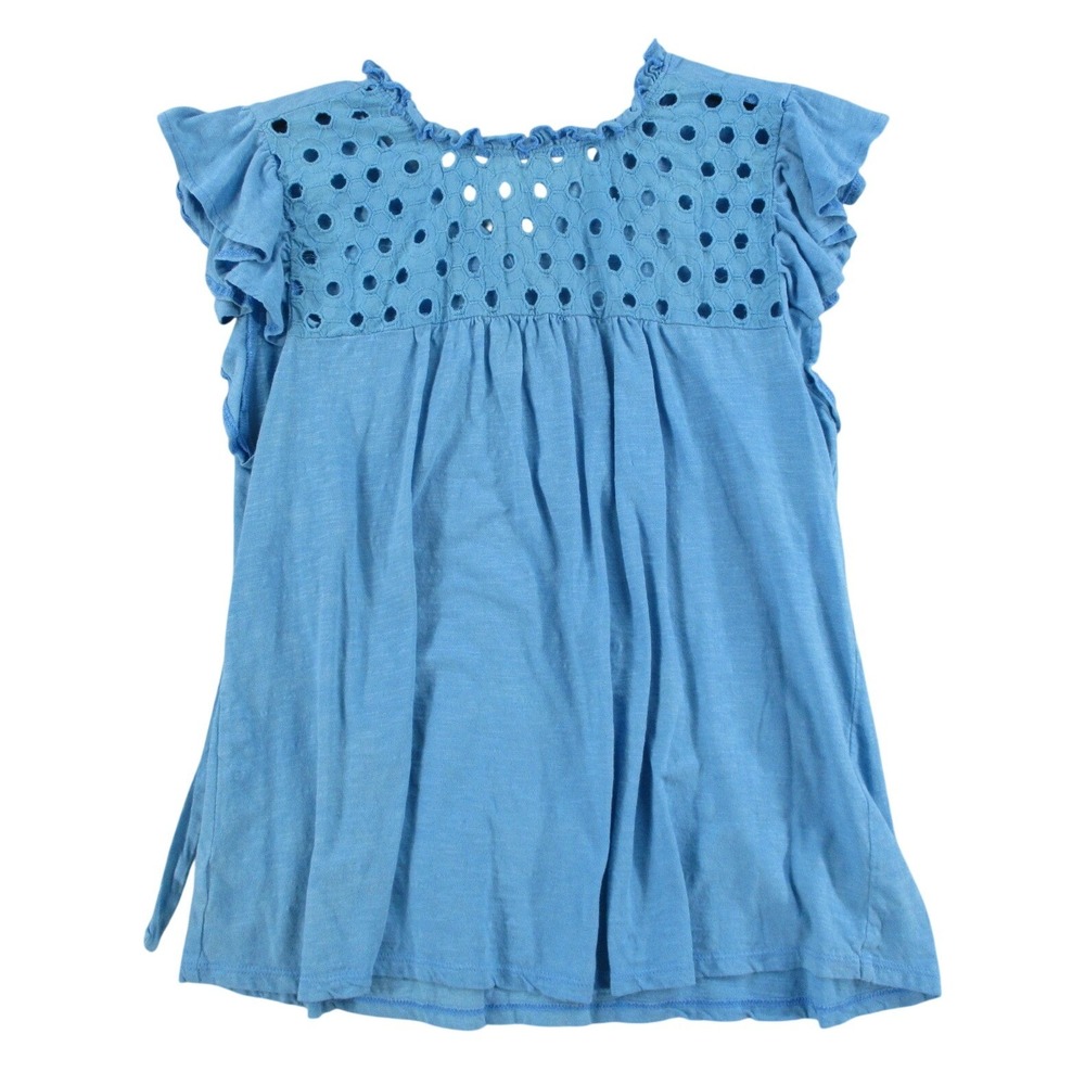 Loft Outlet Blue Eyelet Ruffle Sleeveless Tie Back Cotton Top Medium